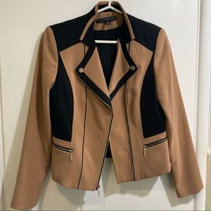 White House | Black Market Black and Brown Tailored Zipper Blazer, Size 4